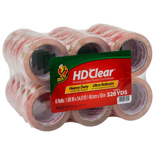 Cinta de embalaje de alta resistencia Duck, 1.88" x 55 yardas, transparente